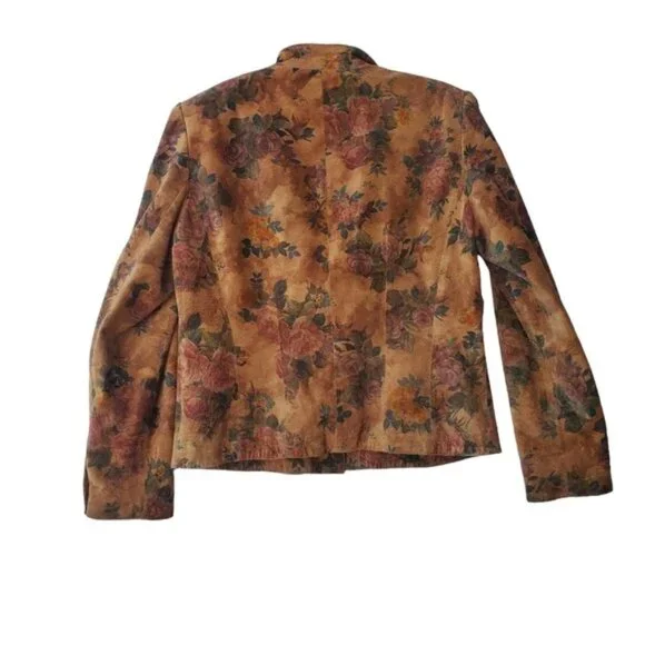 Leather Suede Jacket Cottagecore Romantic Floral Snap Down Vintage - Picture 8 of 16